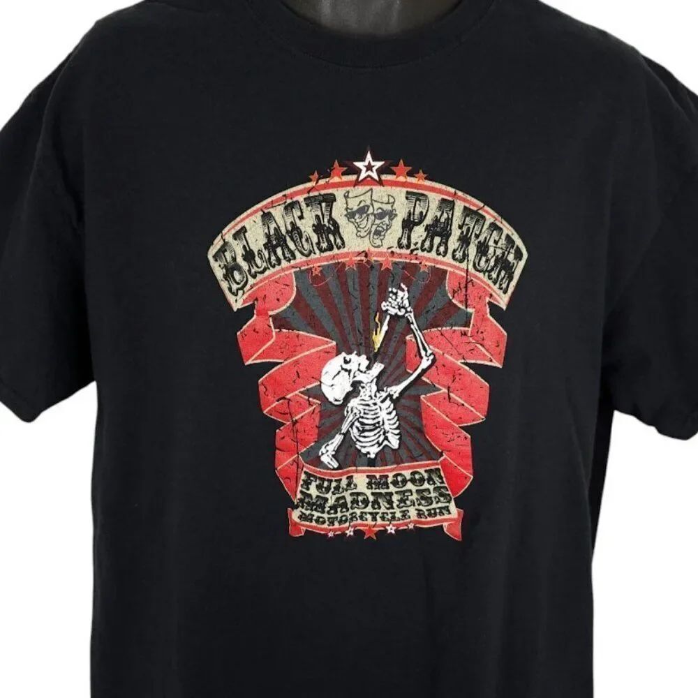 Black Patch T Shirt Mens Size XL Full Moon Madness Motorcycle Rally Skeleton